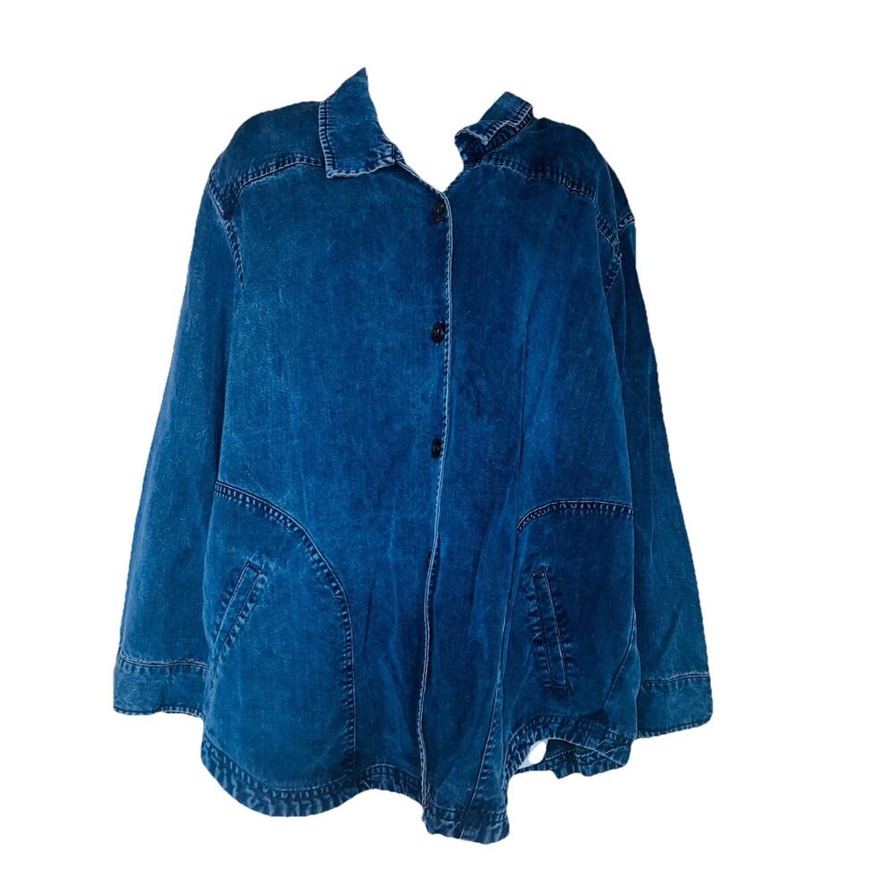 J Jill Denim Women’s Jean Button Front Distressed Jacket Blazer Size XL - Picture 2 of 8